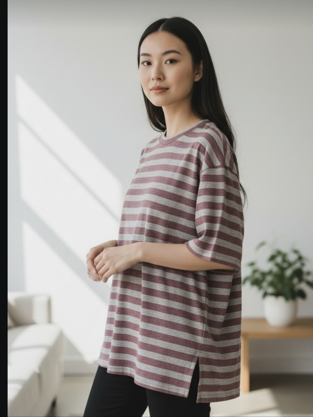 easel Oversized Small Striped Pullover Tunic l Raw Exposed Seams